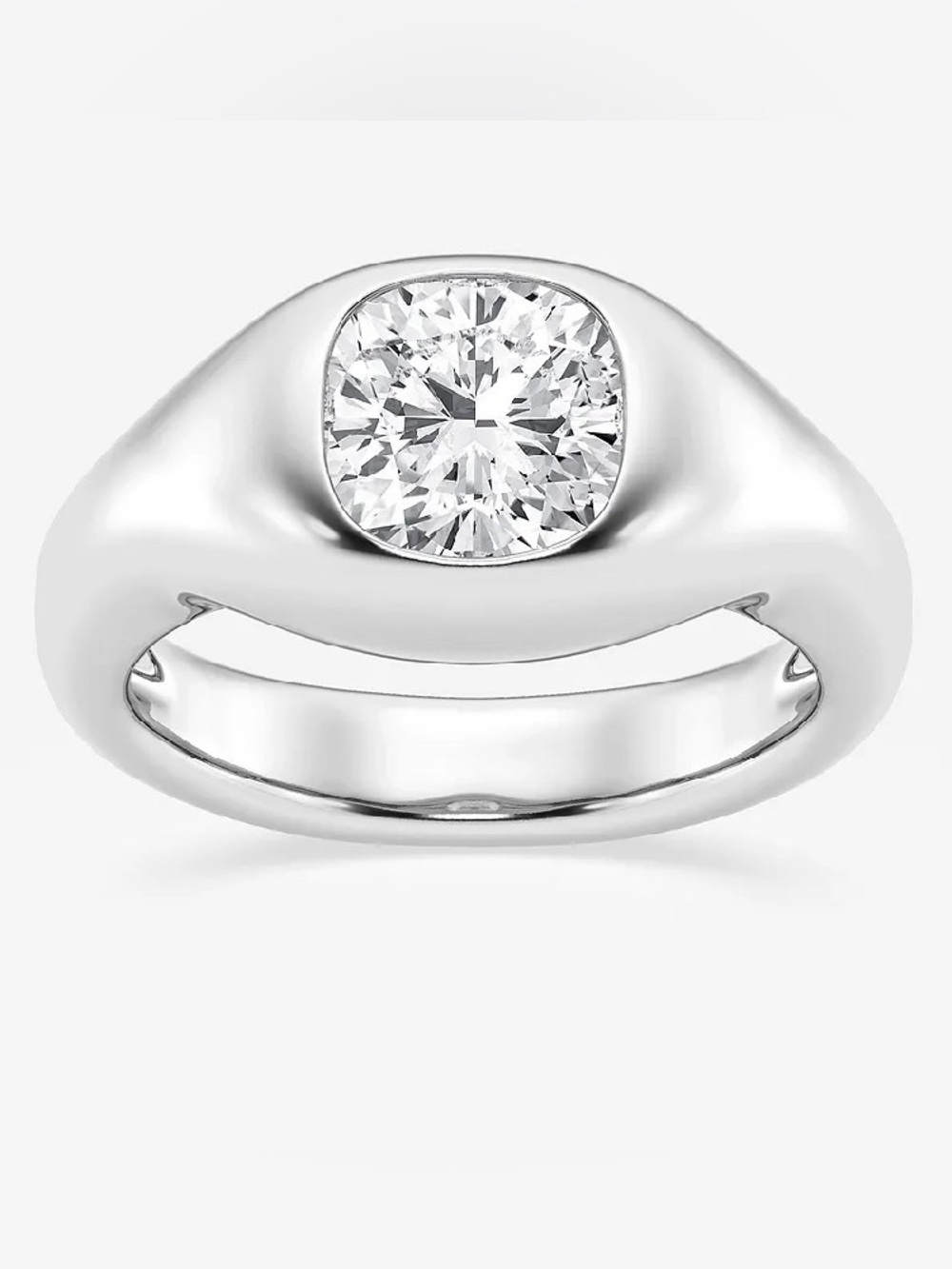 Grown Brilliance Prima 2 ctw Cushion Lab Grown Diamond Bold Bezel Solitare  Ring